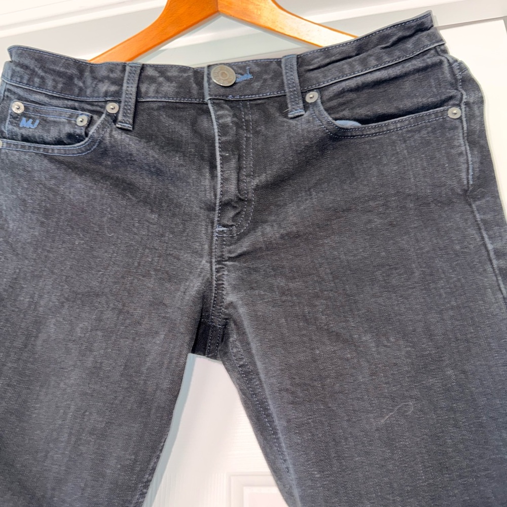 Marc Jacobs skinny Black Denim Jeans with Blue Stitching and gathered hem hem